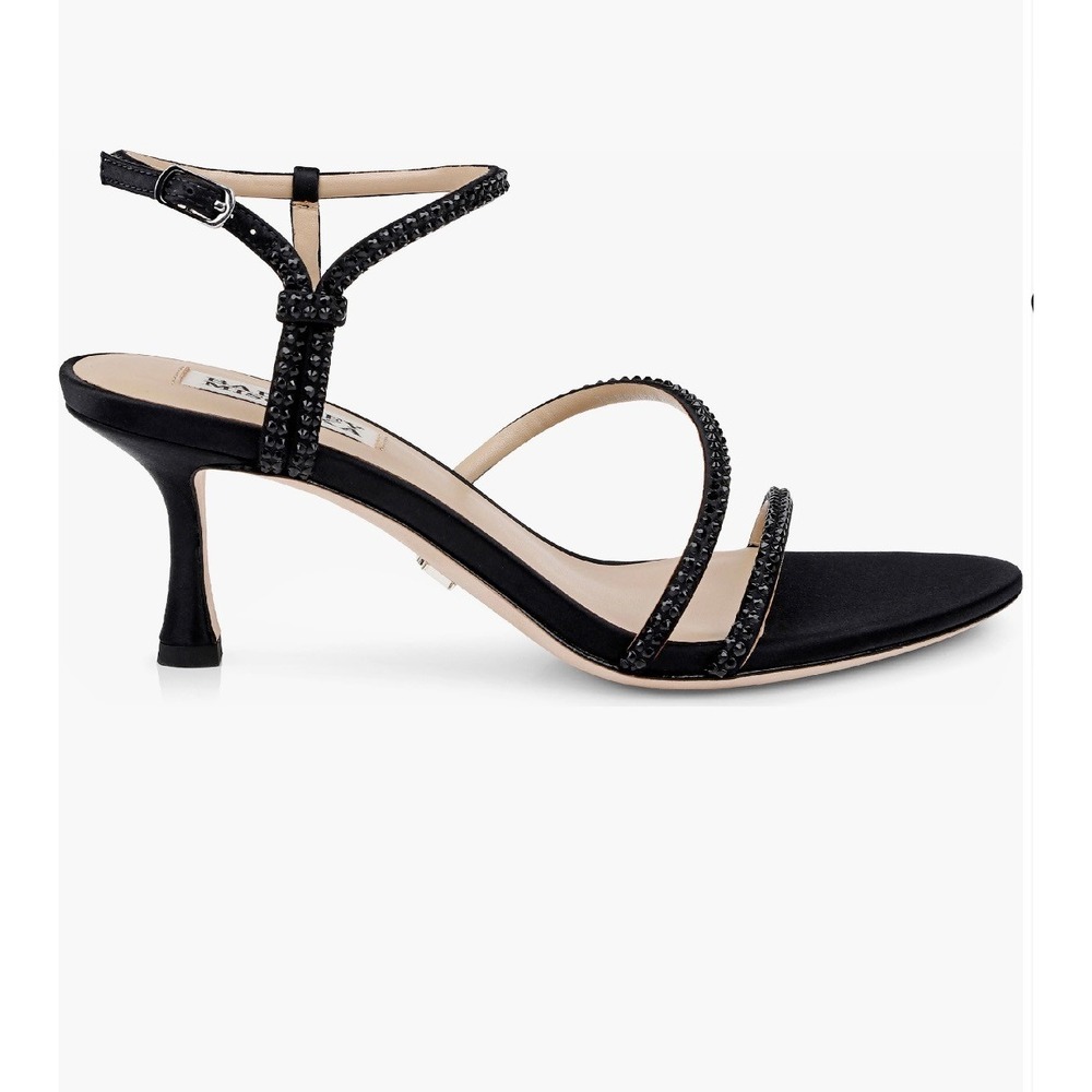 Badgley Mischka Julianna Black Satin heels  7 New Box Dustbag Sold Out Party